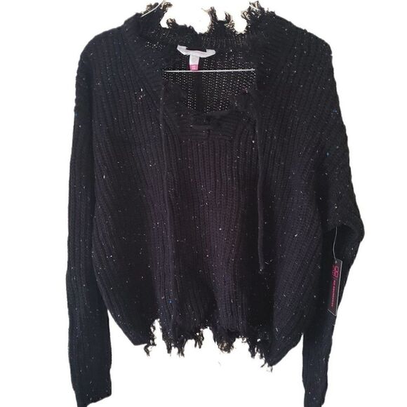 New No Boundaries Black Lace-Up Chew Sweater - Picture 1 of 3